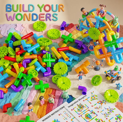 Colorful Pipe Building Block Toys with Wheels & Base - Creative STEM Educational Construction Set for Kids