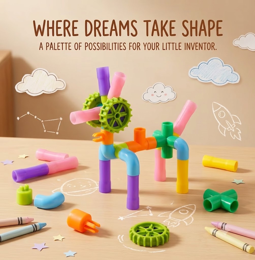 Colorful Pipe Building Block Toys with Wheels & Base - Creative STEM Educational Construction Set for Kids