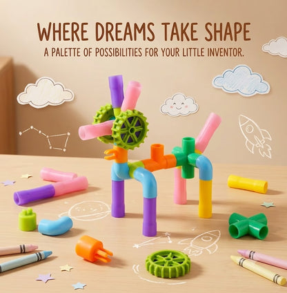 Colorful Pipe Building Block Toys with Wheels & Base - Creative STEM Educational Construction Set for Kids