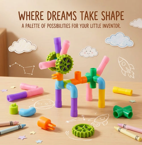 Colorful Pipe Building Block Toys with Wheels & Base - Creative STEM Educational Construction Set for Kids