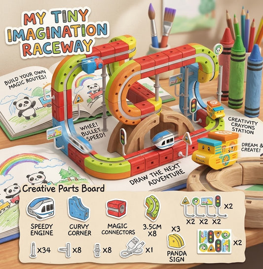 DIY Levitating Magnetic Track Car Set - 3D Interlocking Construction Toys & Interactive Racing Track for Kids