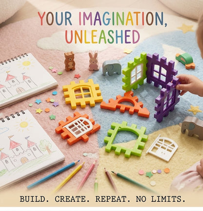 Educational Plastic Puzzle Blocks for Toddlers Age 3+ - Creative Brain Development Toys & Travel Games