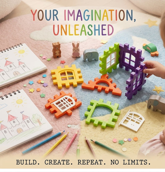 Educational Plastic Puzzle Blocks for Toddlers Age 3+ - Creative Brain Development Toys & Travel Games