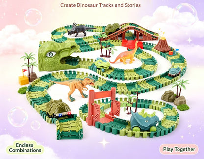 Flexible Dinosaur Race Car Track & Bridge Set - DIY Bendable Speedway Toys with Dino Figures for Kids