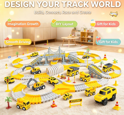 Kids Electric Track Car & Engineering Speedway Set - DIY Assembled Racing Track & Obstacle Challenge Toys for Boys