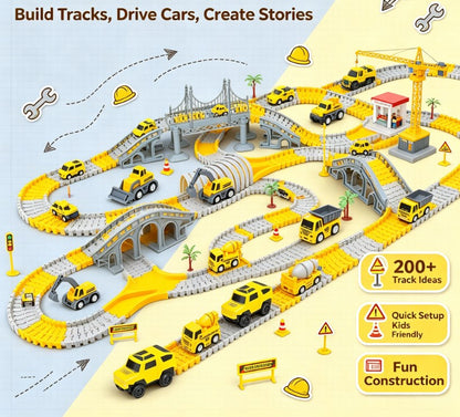 Kids Electric Track Car & Engineering Speedway Set - DIY Assembled Racing Track & Obstacle Challenge Toys for Boys
