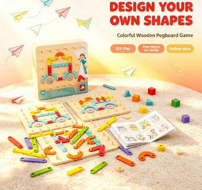 Kids Wooden Letter & Number Geoboard Toy - Creative Shape Puzzle & Sensory Development Learning Set