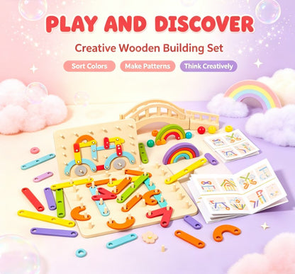 Kids Wooden Letter & Number Geoboard Toy - Creative Shape Puzzle & Sensory Development Learning Set