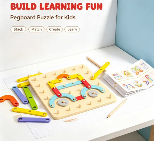 Kids Wooden Letter & Number Geoboard Toy - Creative Shape Puzzle & Sensory Development Learning Set