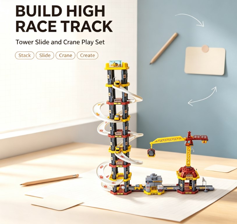 Multi-Layer Engineering Truck & Racing Track Puzzle Set - DIY Construction Speedway for Kids