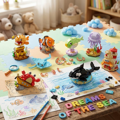 Ocean Series Micro Particle Animal Building Blocks - Cute DIY Mini Bricks Set for Desktop Display & Collectible Gift
